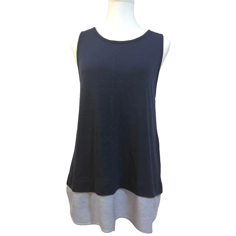 J.Crew Tank Top Women Medium Navy Blue Striped Hem Coastal Lagenlook